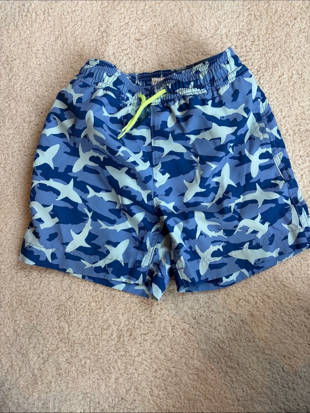 Crewcuts Blue Shark Camo Athletic Shorts with Neon Drawcord